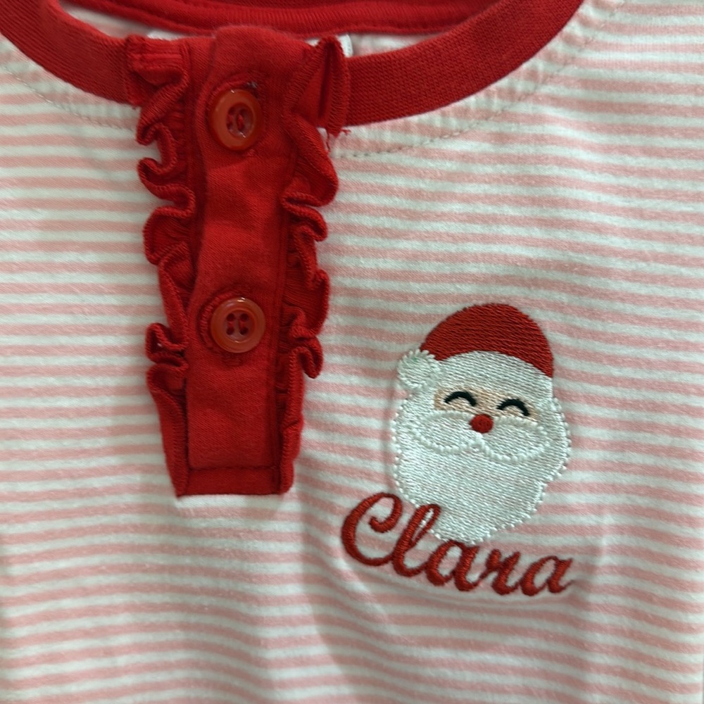 Jellybean Santa Embroidery Ruffle Pants PJ Set Monogrammed Clara 6M - Picture 3 of 7